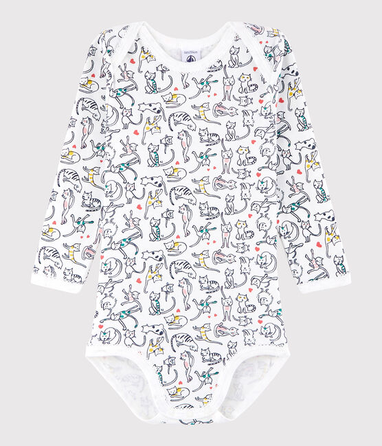 Body manica lunga bebè femmina bianco MARSHMALLOW/bianco MULTICO