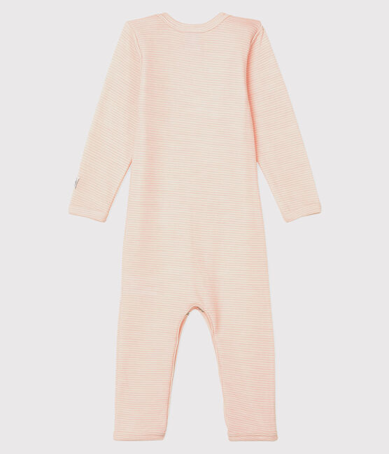 Body lungo a righe bebè in lana e cotone rosa CHARME/bianco MARSHMALLOW