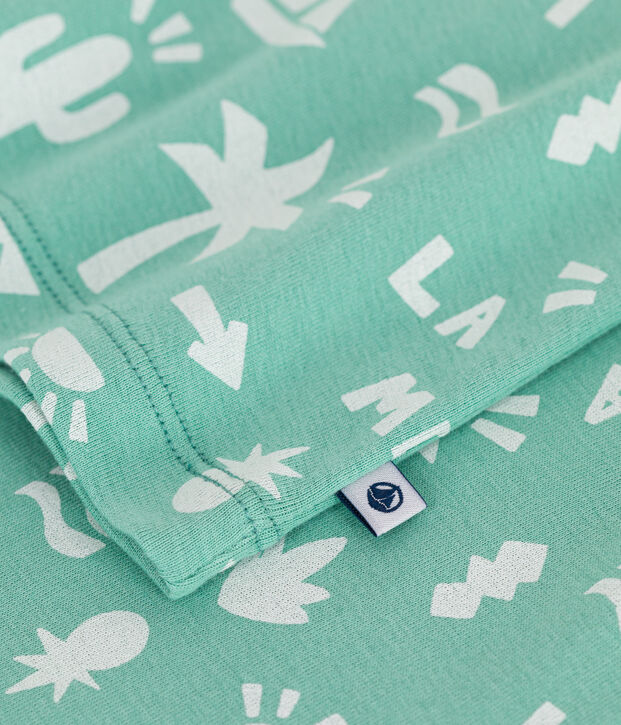 Pigiama corto in cotone con stampa bambino verde/bianco