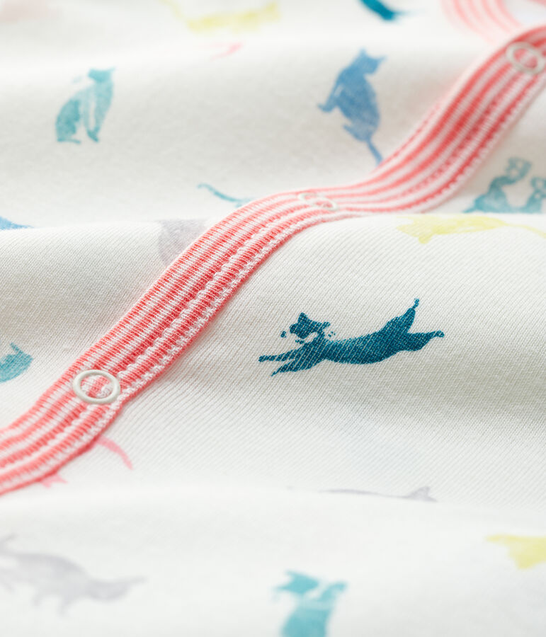 Tutina pigiama senza piedi gatti  beb&egrave; in costina bianco/multicolore