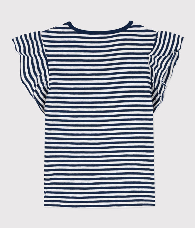 T-shirt bambina in cotone a righe blu/bianco