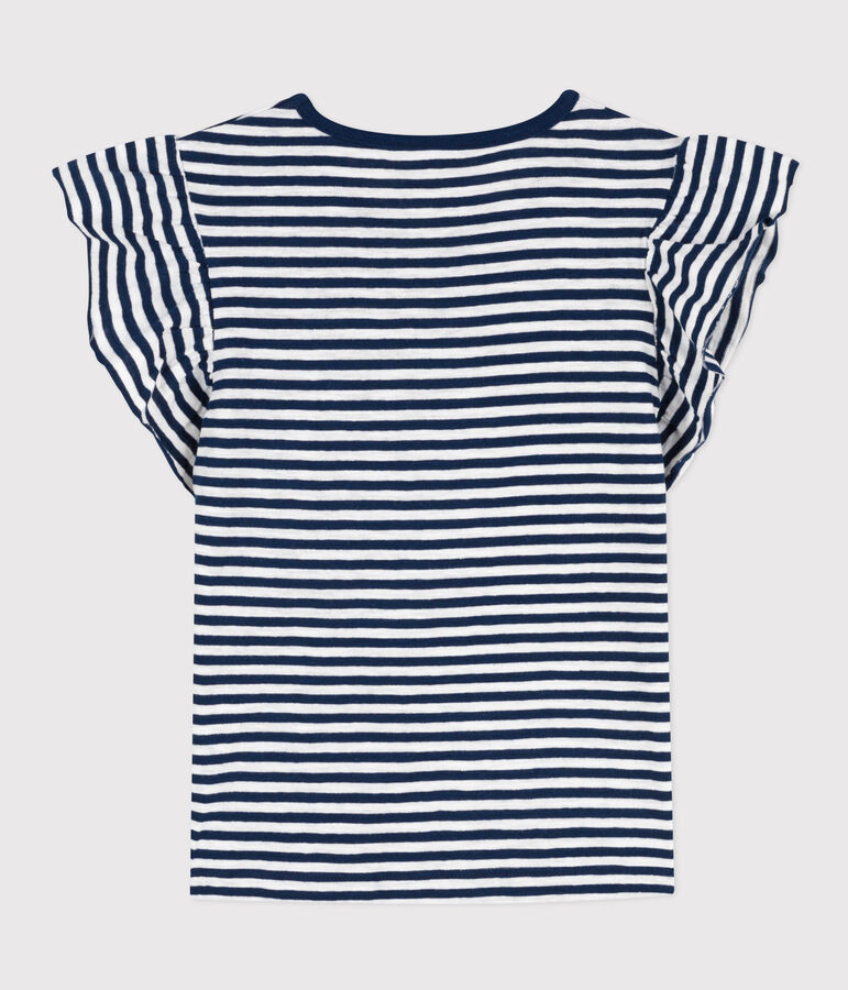 T-shirt bambina in cotone a righe blu/bianco