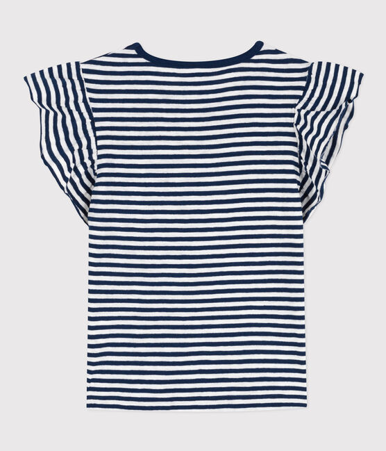 T-shirt bambina in cotone a righe blu MEDIEVAL/bianco MARSHMALLOW