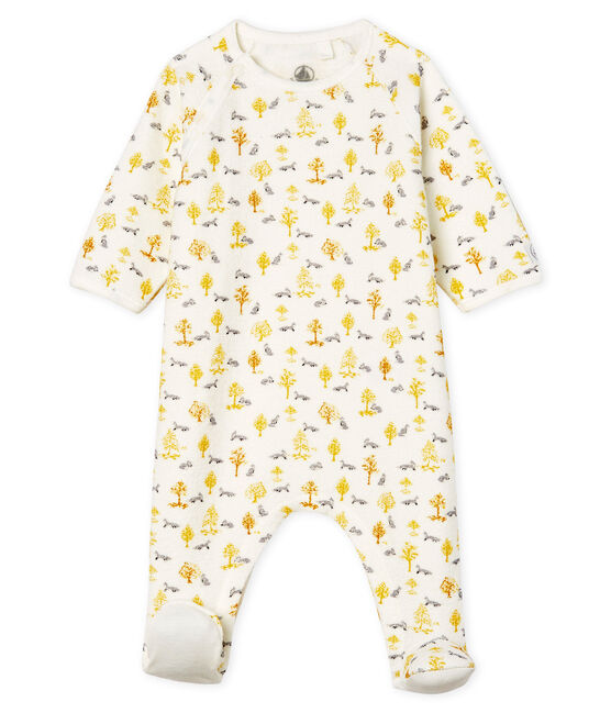 Tutina pigiama bebè maschio in spugna bouclette grattata super calda bianco MARSHMALLOW/bianco MULTICO