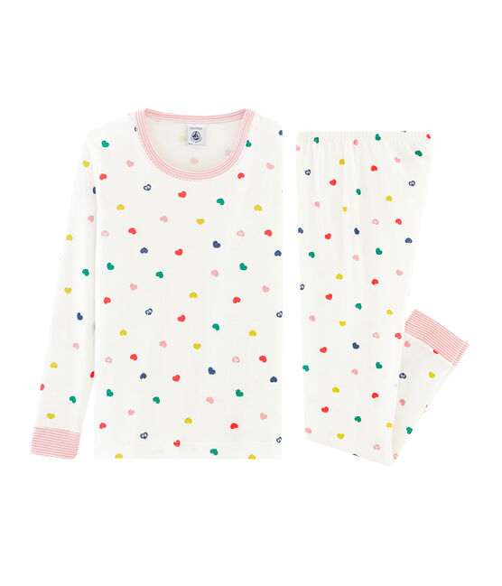 Pigiama bambina a costine modello molto aderente bianco MARSHMALLOW/bianco MULTICO