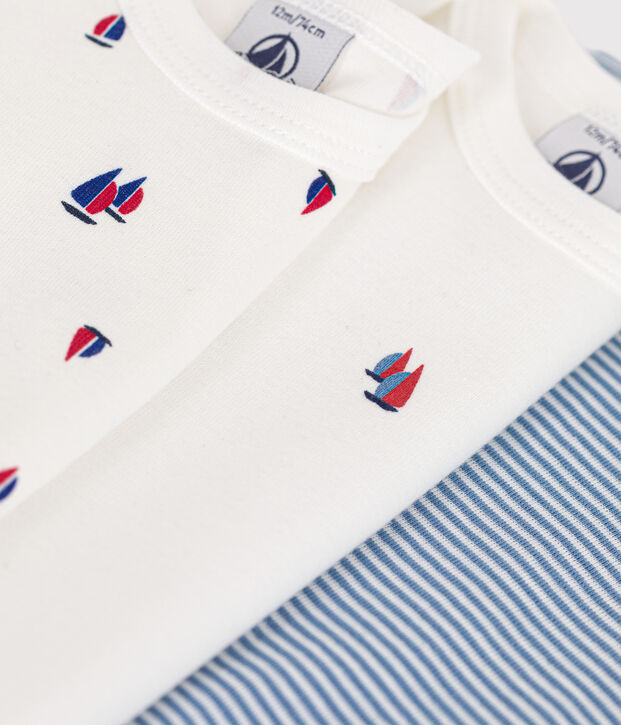 Confezione da 3 body a maniche lunghe in cotone con stampa regata neonato multicolore