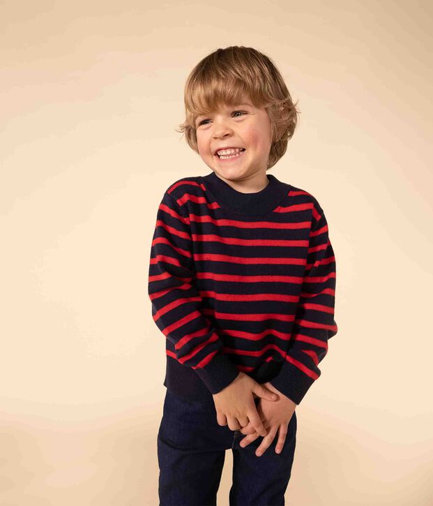 Maglione alla marinara in lana e cotone bambino unisex blu/rosso