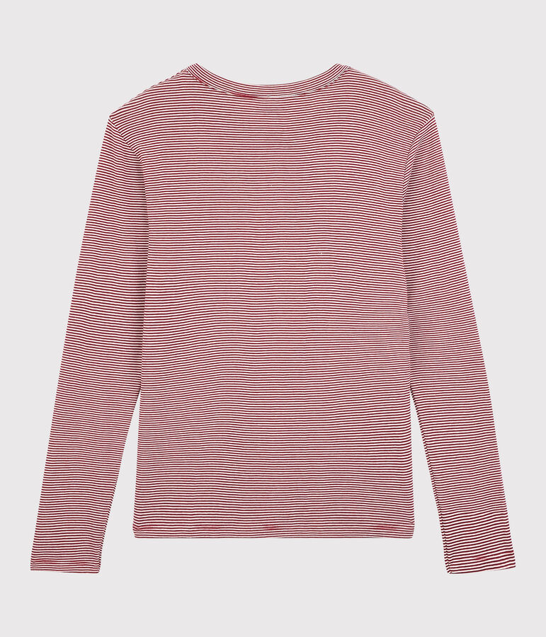 T-shirt girocollo iconica in cotone a righe Donna rosso SANGRIA/ MARSHMALLOW