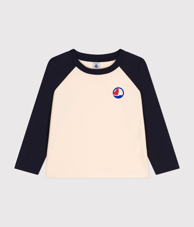 T-shirt a maniche lunghe in jersey sottile bambino ecru/blu