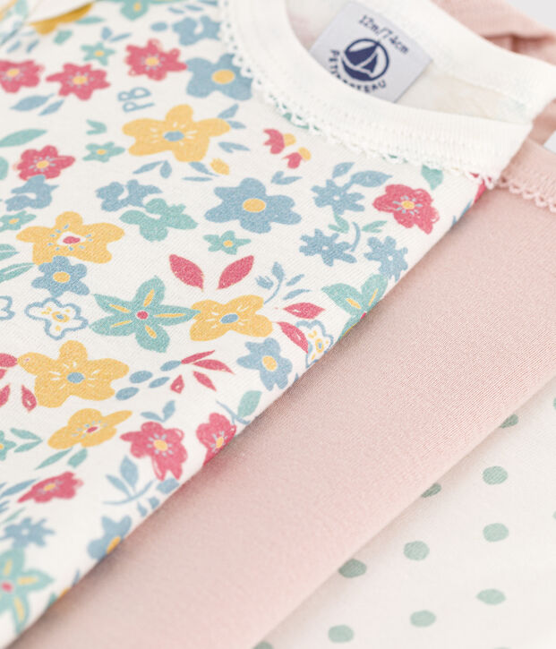 Confezione da 3 body manica corta a fiori in cotone multicolore
