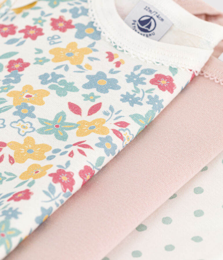 Confezione da 3 body manica corta a fiori in cotone multicolore