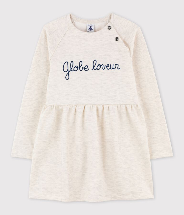 Abito bambina a maniche lunghe in molleton beige