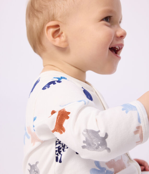 Pigiama in tessuto felpato spazzolato con stampa di cane neonato bianco/multicolore