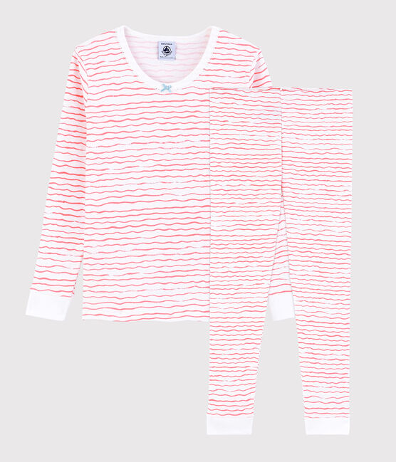 Pigiama snugfit fantasia onde rosa bambina in cotone bianco MARSHMALLOW/rosa GRETEL