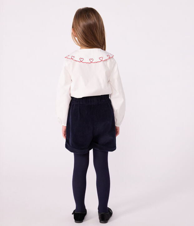 Blusa a maniche lunghe in popeline di cotone tinta unita bambina bianco