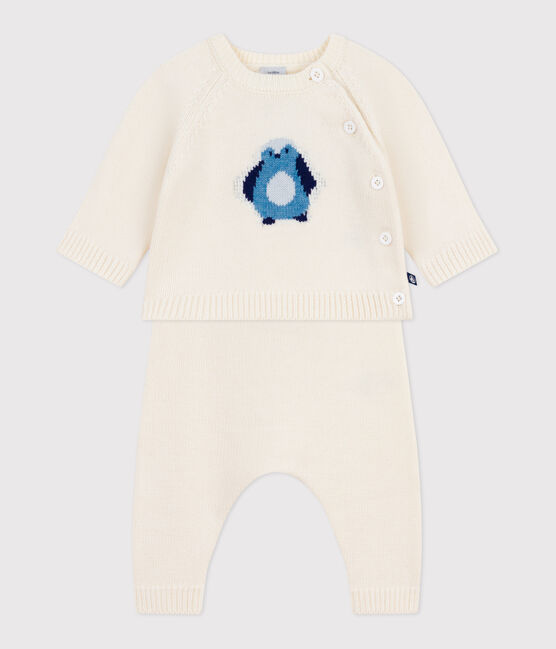 Set 2 pezzi in maglia con pinguino stampato neonato bianco MARSHMALLOW/bianco MULTICO