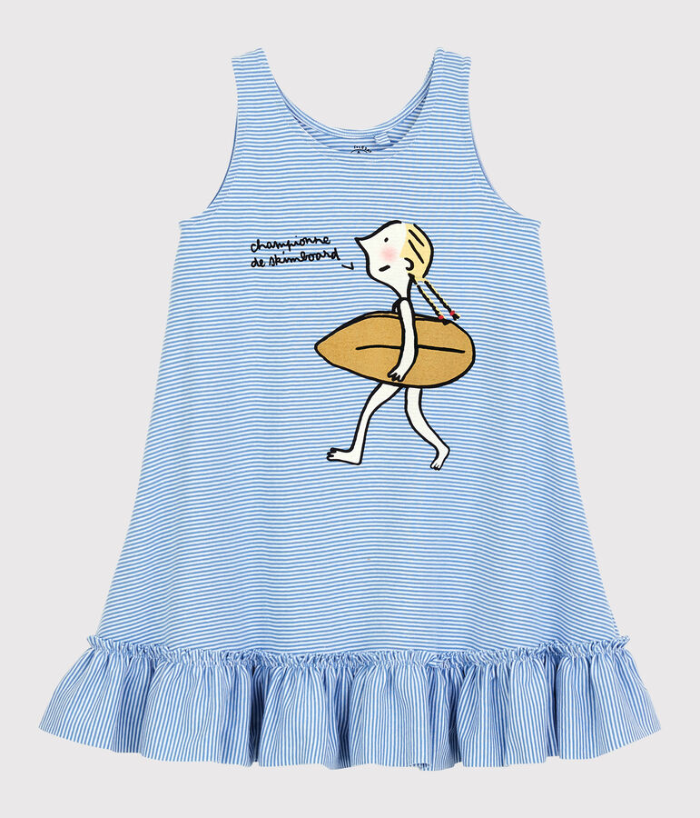 Abito Soledad Bravi in cotone biologico bambina blu ALASKA/bianco ECUME