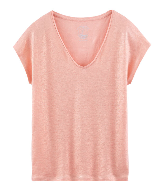 T-shirt maniche corte donna in lino cangiante rosa/rosa