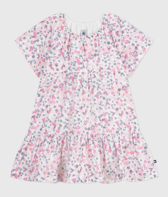 Abito a maniche corte in cotone fantasia bambina bianco MARSHMALLOW/bianco MULTICO