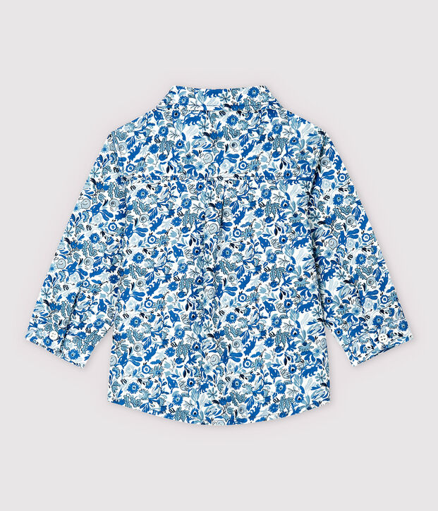 Camicia a manica lunga in popeline beb&egrave; maschio. bianco/multicolore