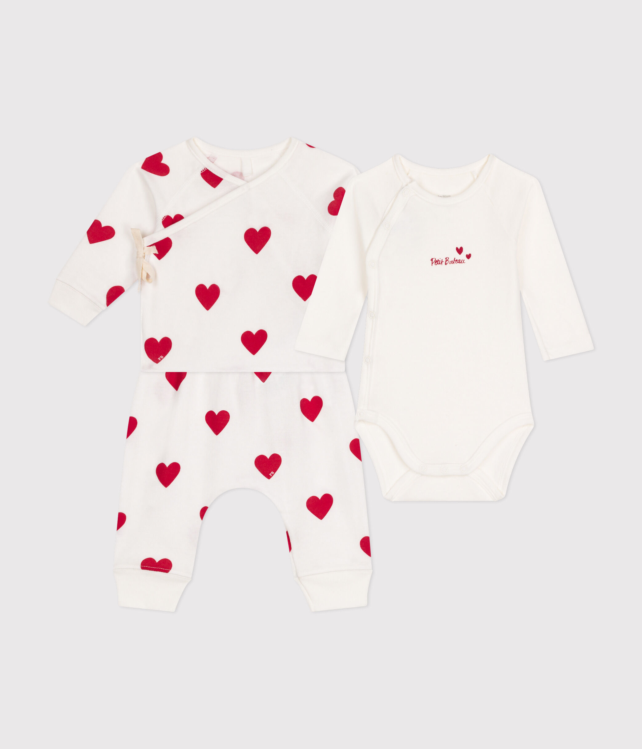 Completo con 3 pezzi a righe in cotone per beb MARSHMALLOW