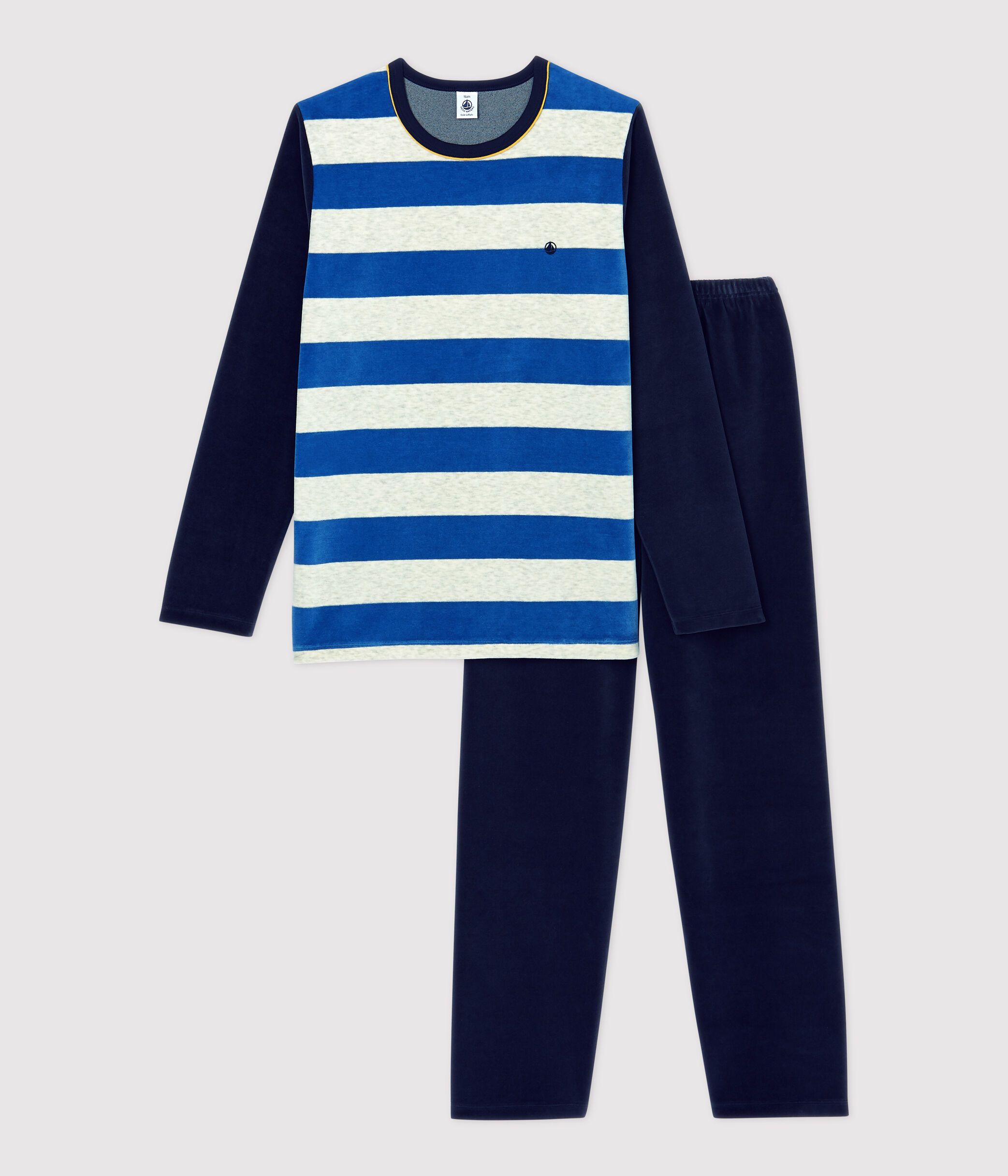 Pigiama bambino a righe in ciniglia A02QN01150