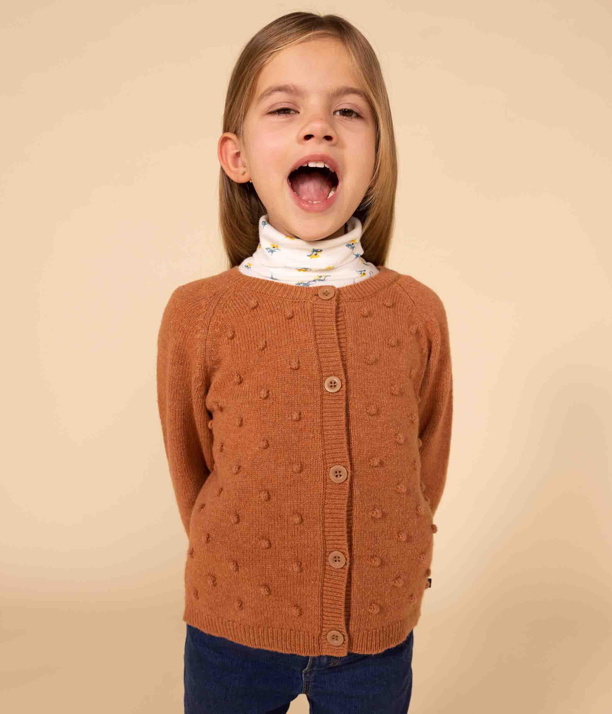 Cardigan Corto In Cotone Per Bambina Con Lurex - Colore Cognac/Rosa, Maniche Lunghe E Girocollo, Taglia 128 (7-8 Anni)