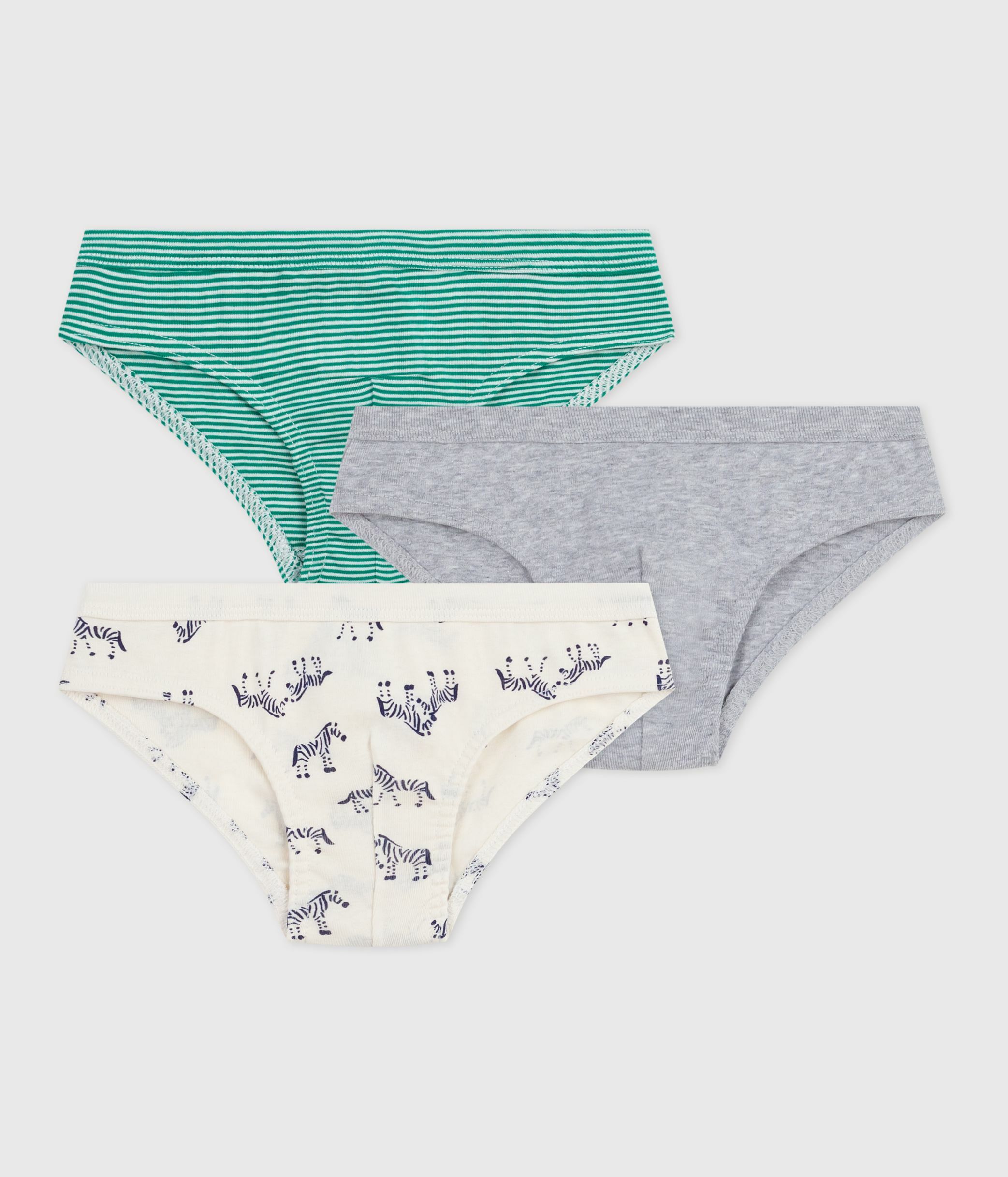 Petit Bateau Set Di 3 Mutandine Costa Per Bambine E Ragazze - Morbido Cotone, Righe E Fantasia Floreale