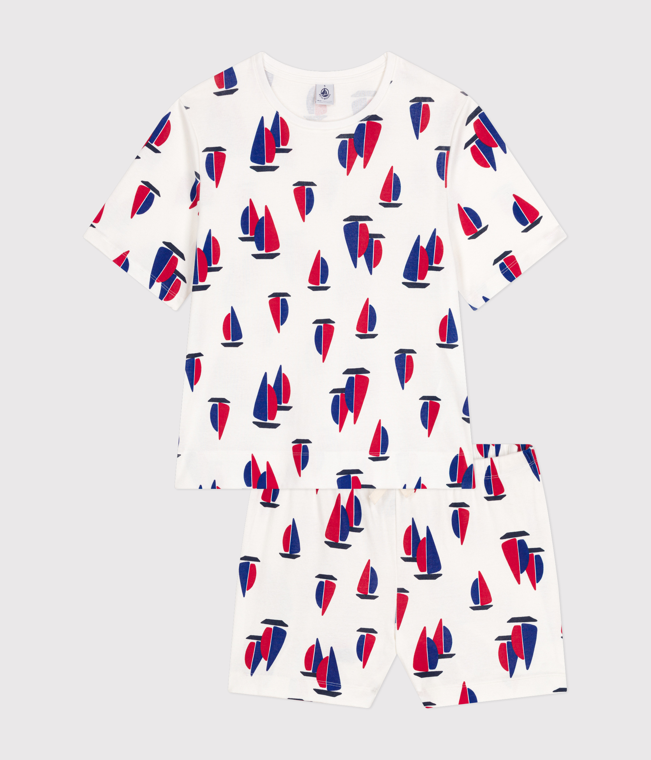 Pigiama con shorts e T-shirt in cotone con motivo a barche donna