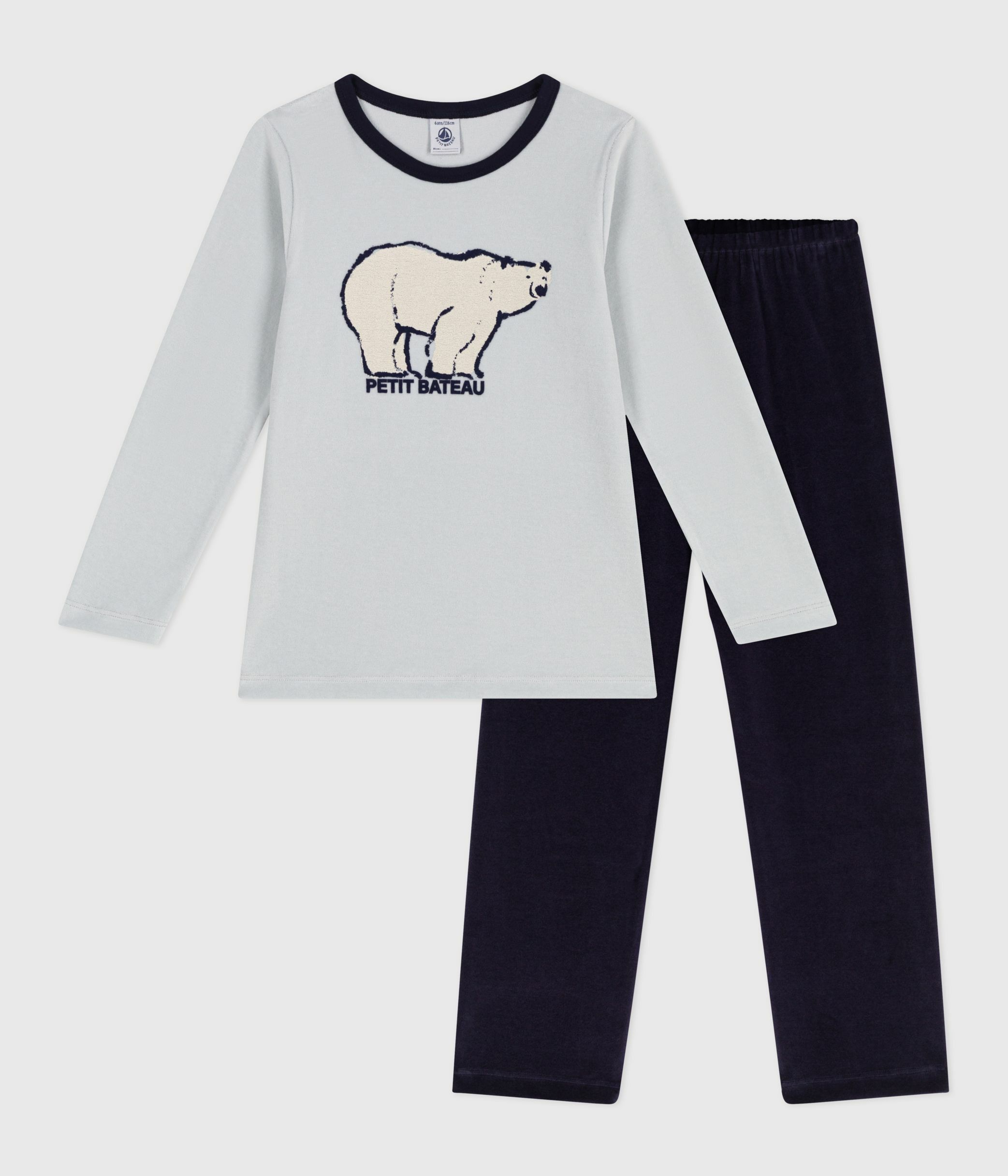 Pigiama Bambini Petit Bateau - Coste 1x1 A Righe Milleraie Blu - Comodo Ed Elasticizzato