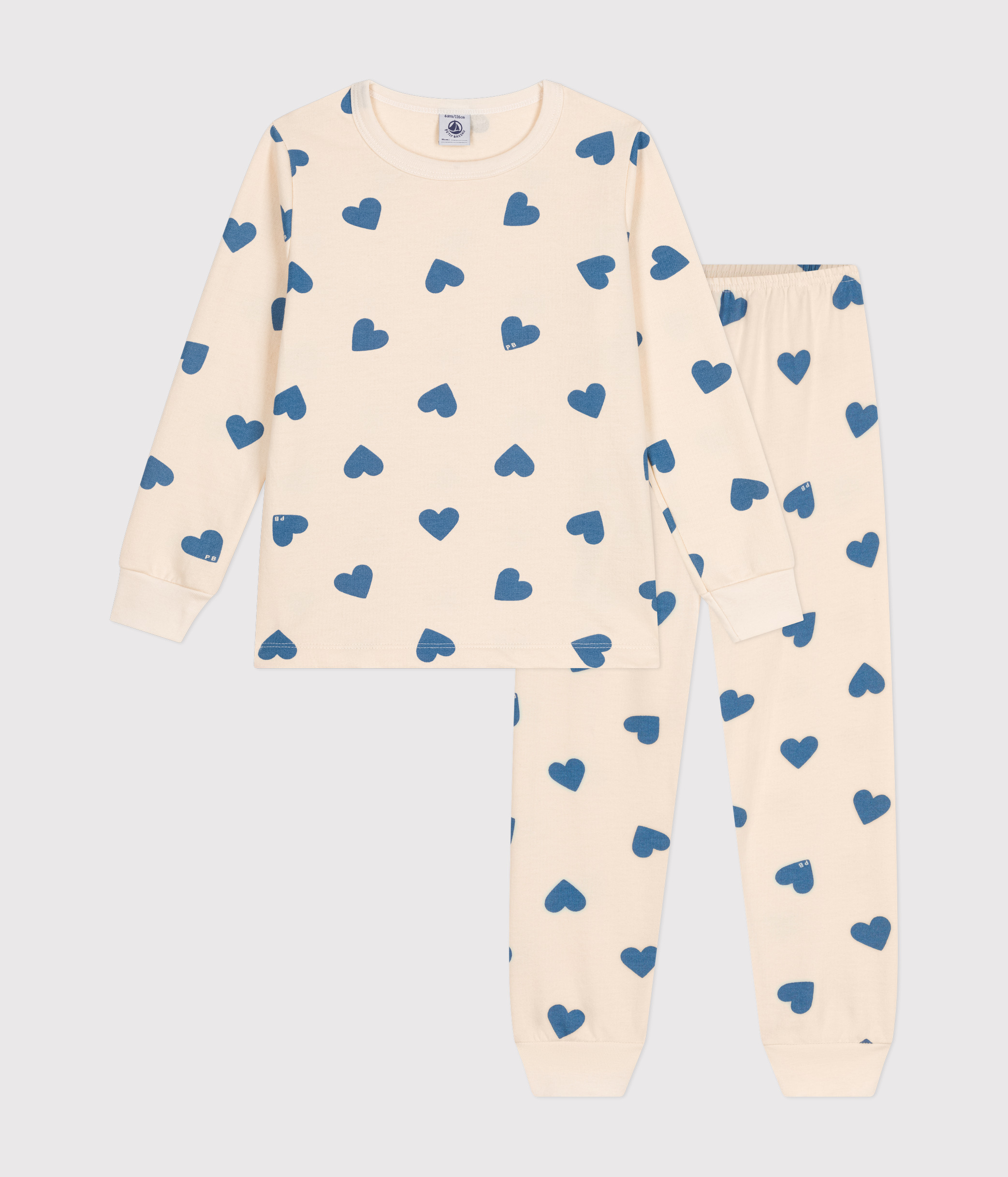 Normann Pigiama In Spugna Da Donna Con Cuori E Strisce - Maniche Lunghe, Polsini, Lavabile 60°, Taglie Forti Disponibili, Blu