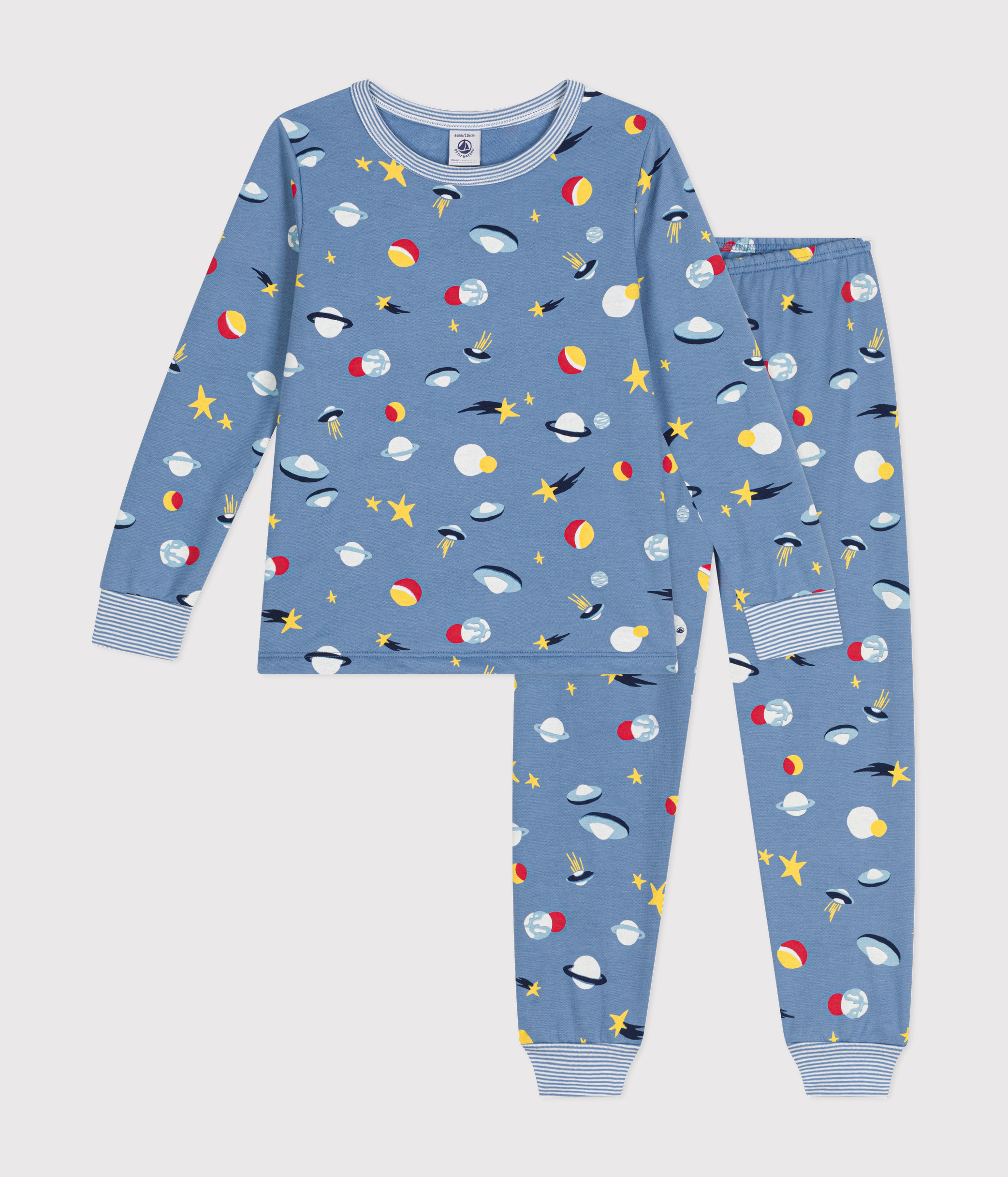 Pigiama Per Bambini Con Pianeti E Luna Che Si Illumina Al Buio. Maglia A Maniche Lunghe E Pantaloni Con Disegni Di Mercurio, Saturno E Tanto Altro. Perfetto Per Piccoli Astronauti Dai 2 Agli 8 Anni. Divertente E Magico!