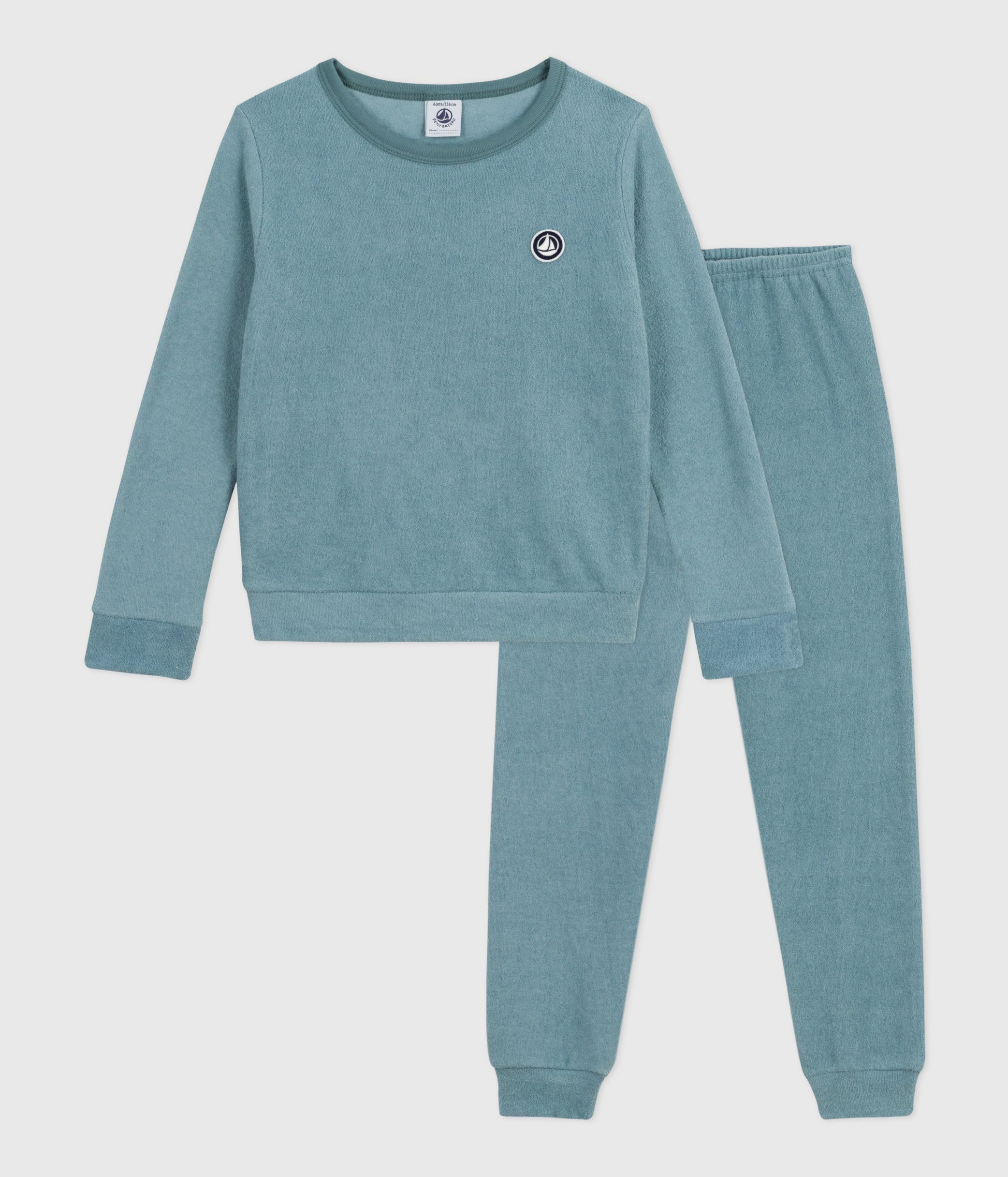Pigiama Bambino In Spugna Maniche Lunghe Con Polsini – Blu Navy Taglia 146-152, Cotone 80%, Lavabile A 60°