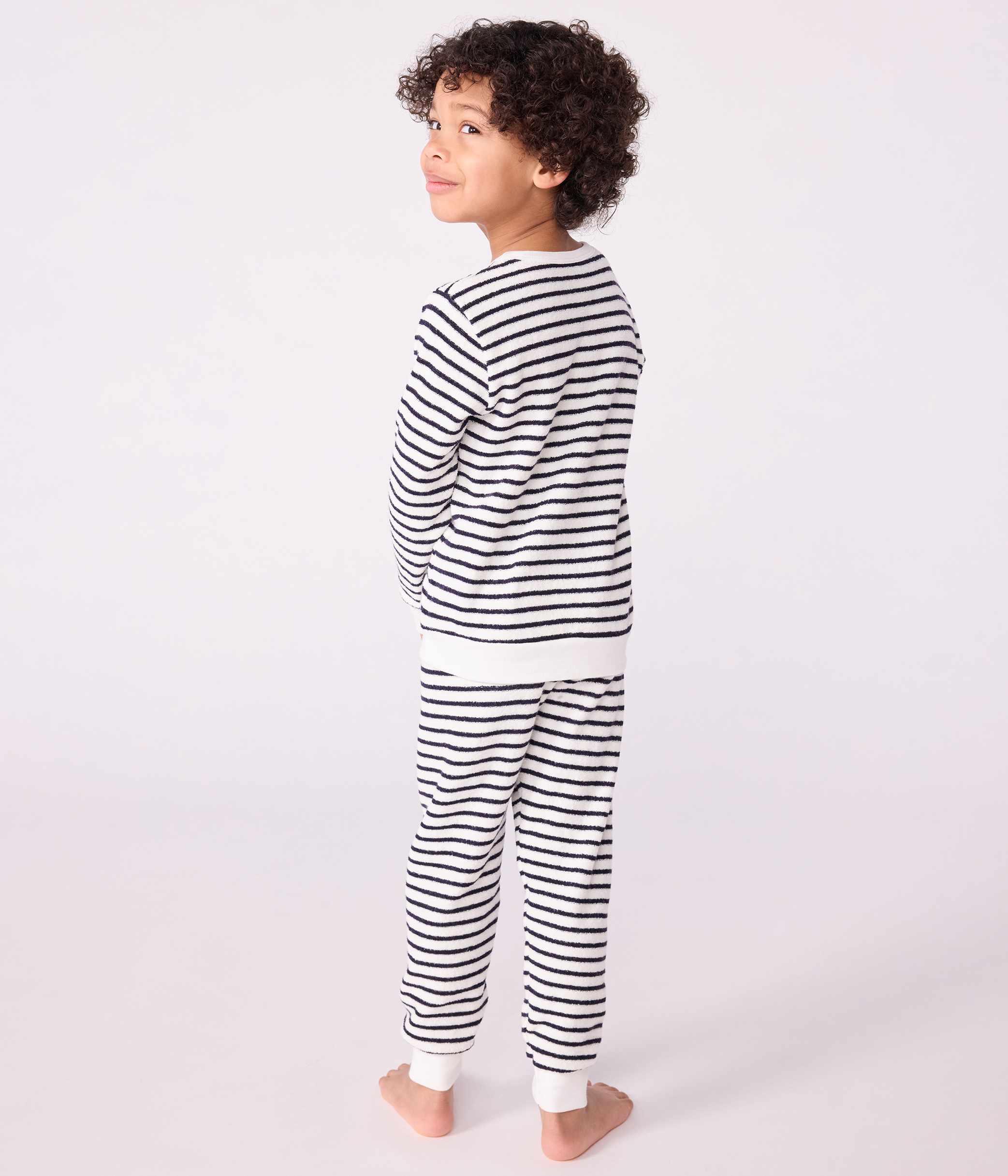 Great Boy Pigiama In Spugna Ragazzo Maniche Lunghe | A Righe Caldo 80% Cotone - 4