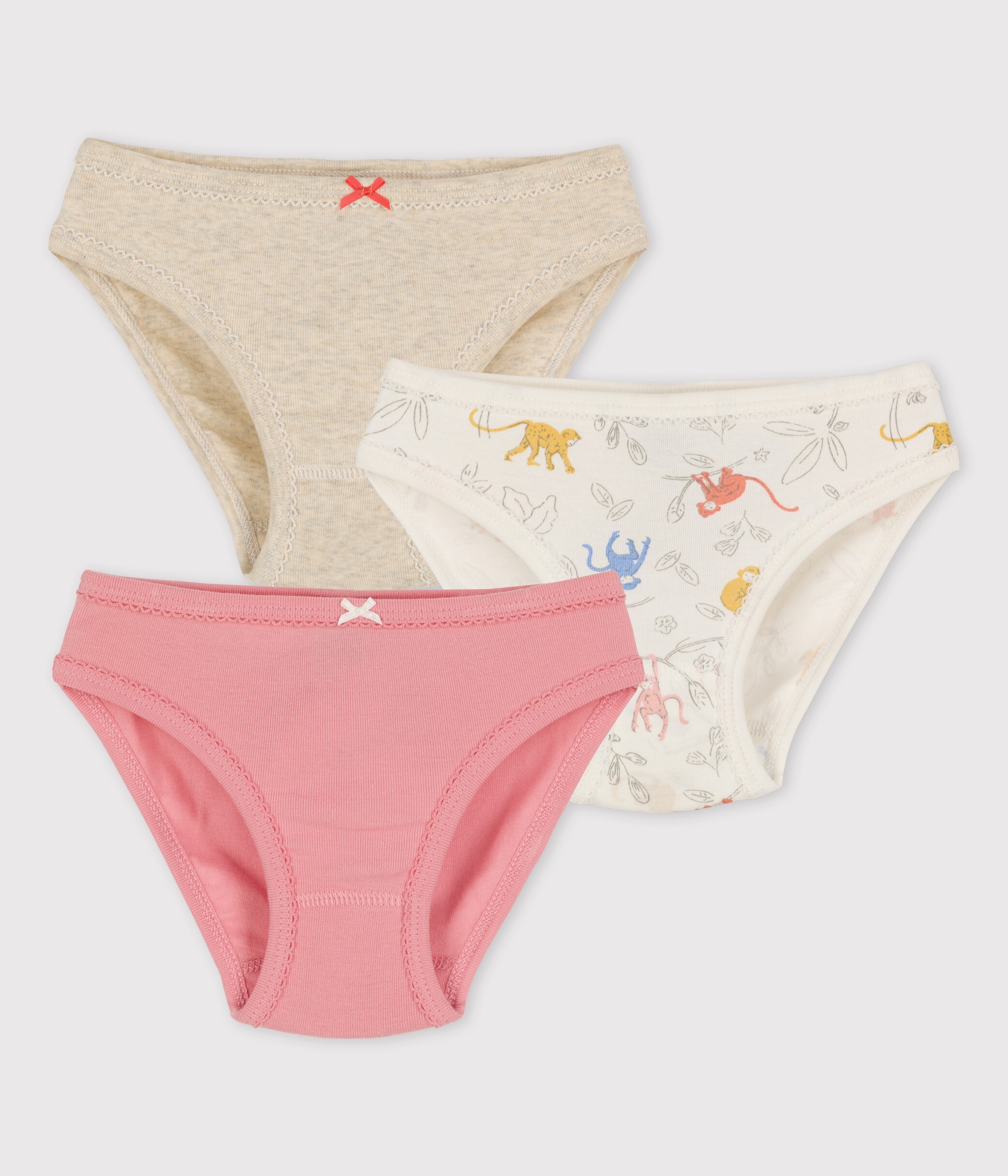 Confezione da 3 slip bambina scimmiette in cotone variante 1 Petit Bateau