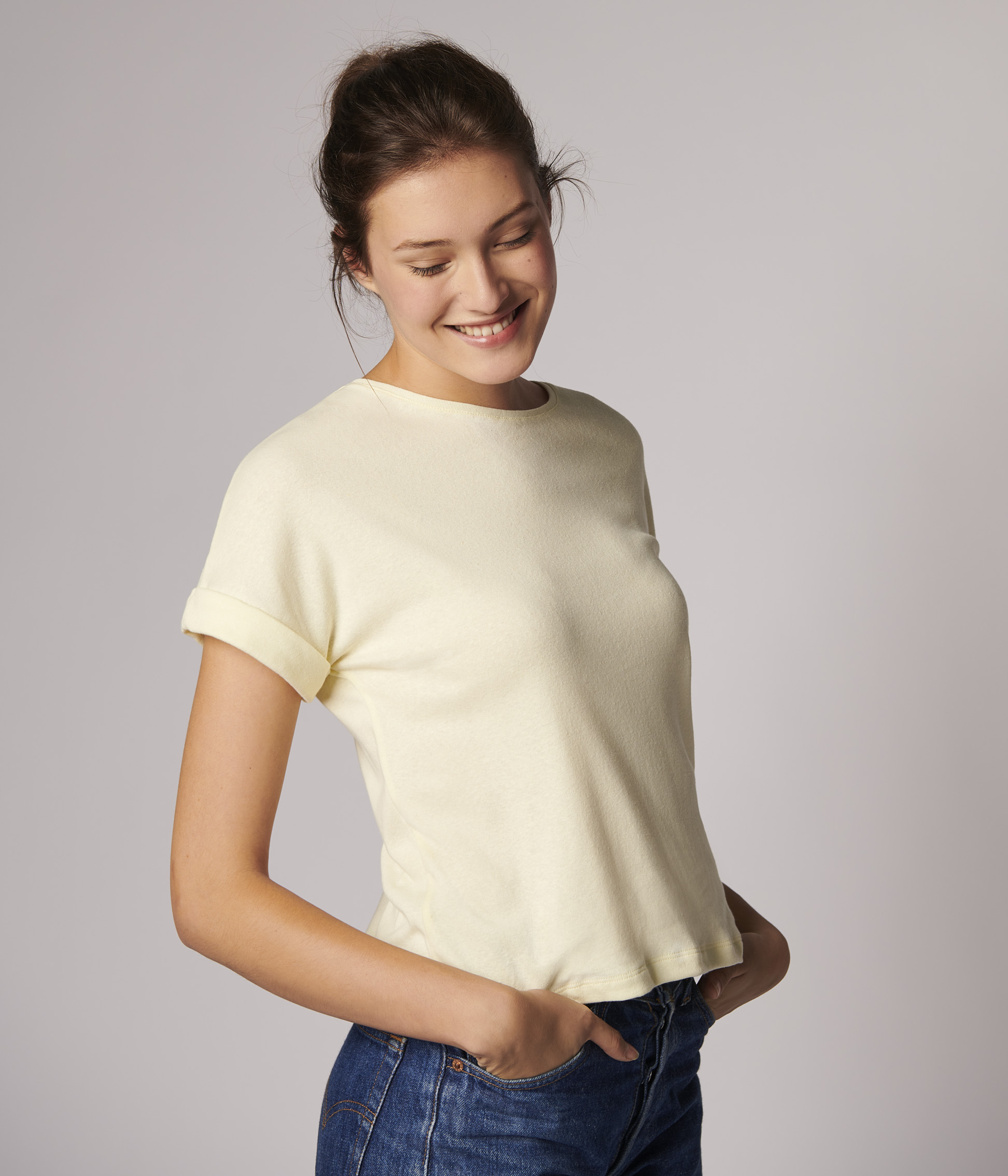 T-shirt in cotone/lino tinta unita Donna MARSHMALLOW