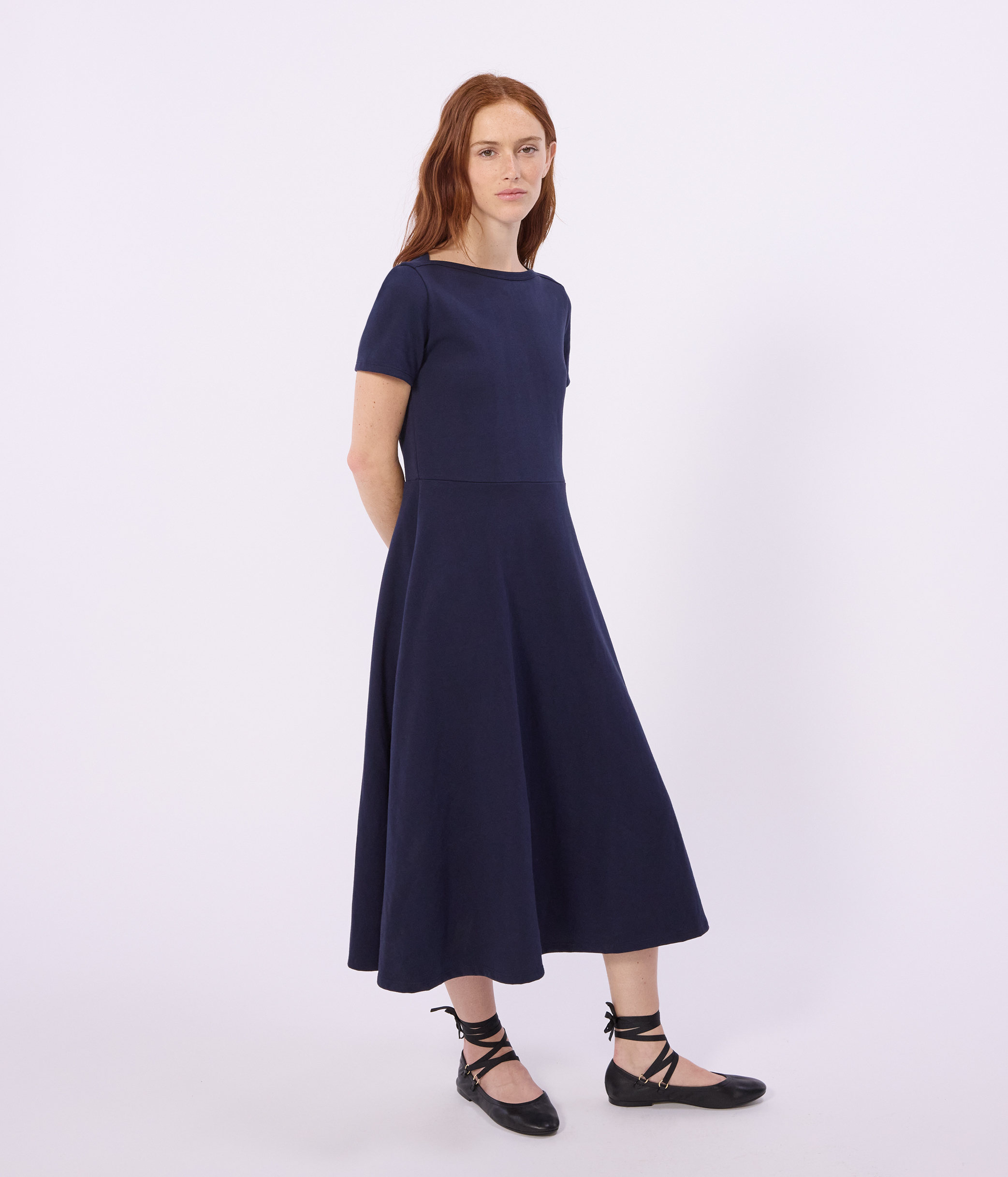 Vestiti a trapezio camicia a maniche corte blu marino da donna, Primavera/Estate 2026